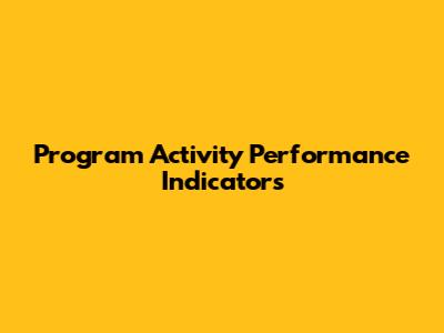 Program Activity Performance Indicators
